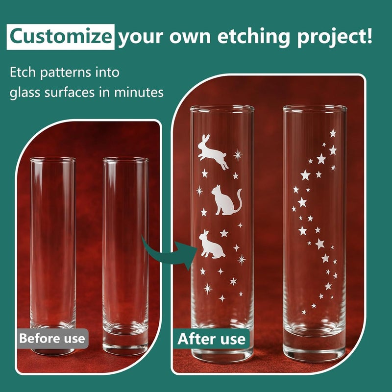 DINGSEN Glass Etch Paste Kit - 300g, Create Permanently Stunning Designs on Glass Surfaces, Perfect for DIY Mirrors, Windows, Glassware - Image 2